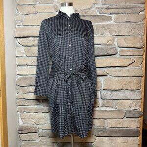 Untuckit Women’s Mikael Shirt Dress Black White Tie Waist Long Sleeve Size 10